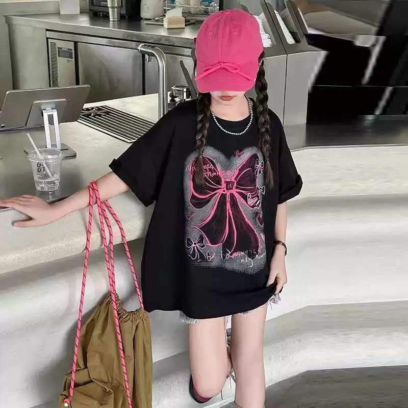 Yout-children ชุดเด็ก เสื้อยืด cotton เด็กผู้หญิง เสื้อคอกลม โคตรนุ่ม t shirt เสื้อกีฬา แฟชั่น 'Butterfly BOW' 2025