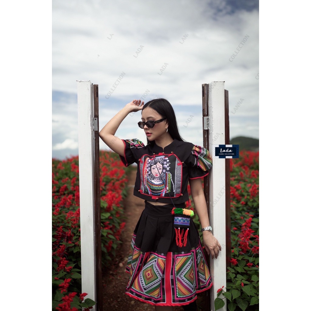 เซ็ทน้องลดาแขนตุ๊กตาและกระโปรงแบบสั้นผ้าโพลี่เอสเตอร์พิมพ์ลายไทดำ มาใหม่ - รูปที่ 6