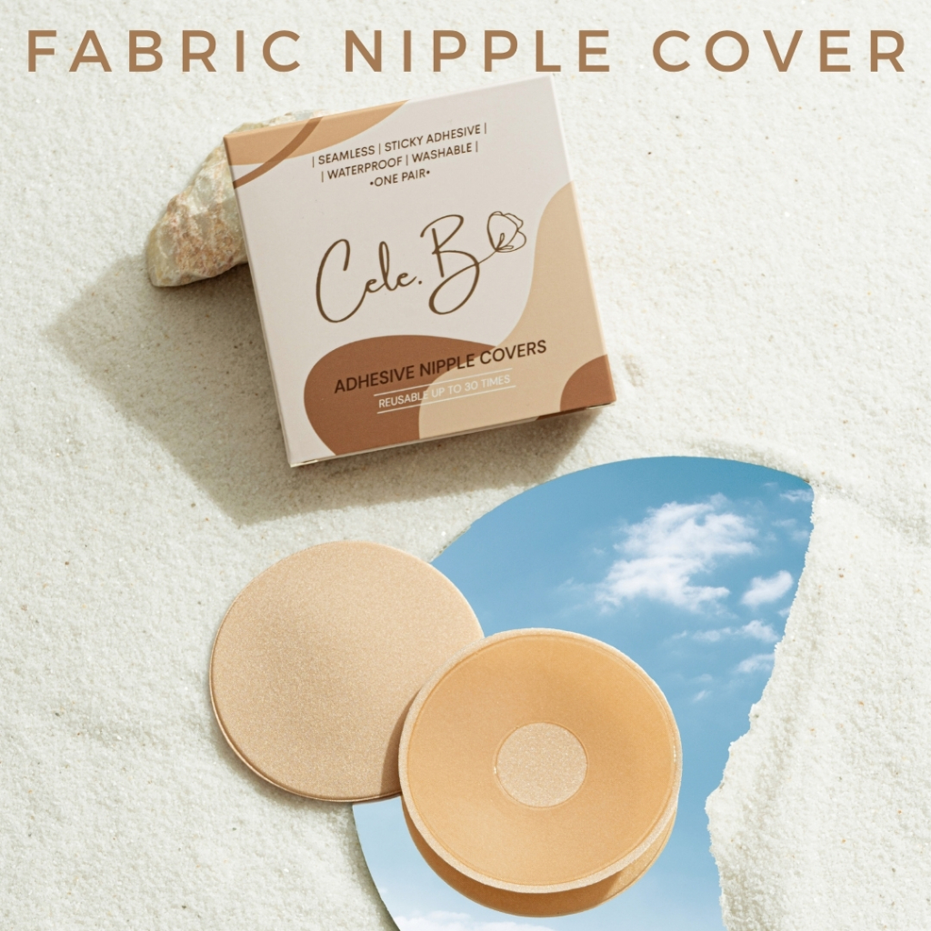 Cele.b ปิดจุก รุ่นผ้า fabric nipple cover เว้าช่องกาวตรงกลาง ขนาด 8CM กาวเหนียวแน่น ใช้งานซ้ำได้