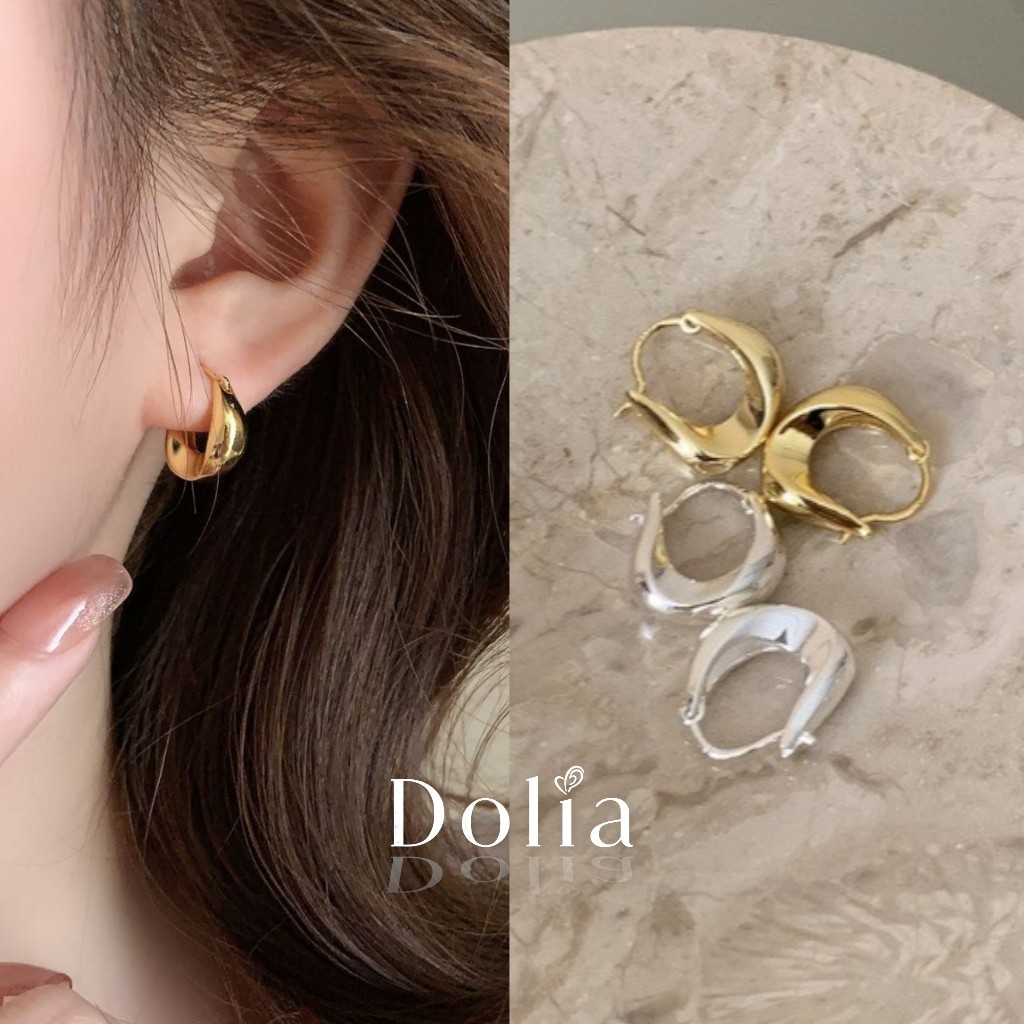 DOLIA [พร้อมส่งจากไทย] ต่างหูห่วงเงินแท้ S925 ต่างหูห่วงโลหะดีไซน์เก๋ไก๋สไตล์มินิมอล สำหรับผู้หญิง A28
