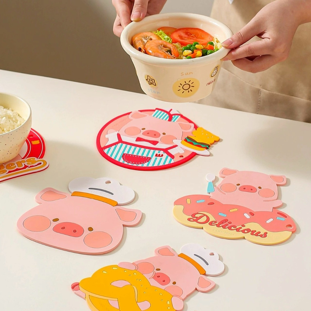 ส่งจากไทย LuLu The Piggy Coaster แผ่นรองหม้อ แผ่นรองแก้ว ลายน่ารัก แผ่นรองของร้อน 28008