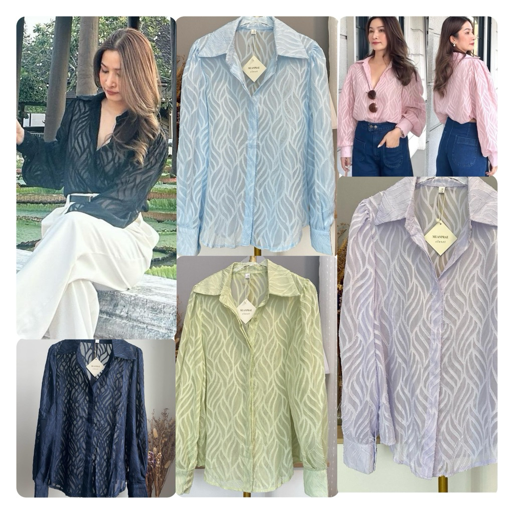เสื้อเชิ๊ตแขนตุ๊กตา ผ้าซีทรูสามมิติใส่สบาย ลุคสวยไฮโซ Clothing ผู้หญิง