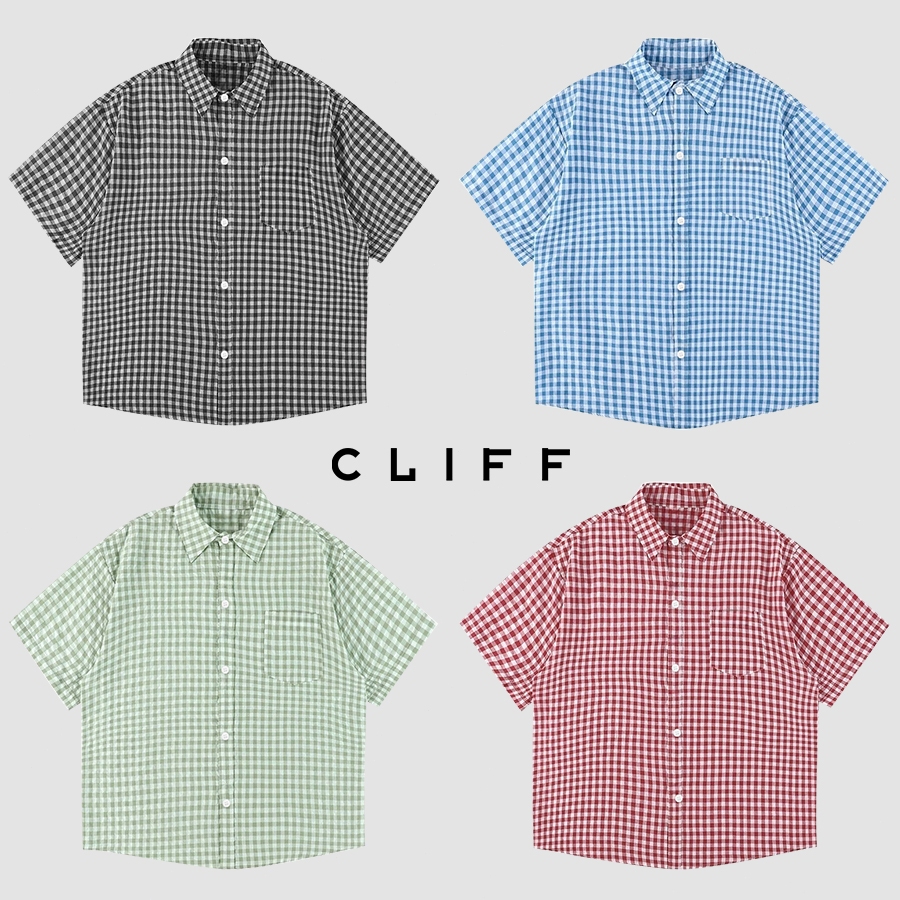 CLIFF เสื้อเชิ้ตแขนสั้น การออกแบบตาราง สี หลวมแมทช์ลุคง่าย แฟชั่นยอดนิยม