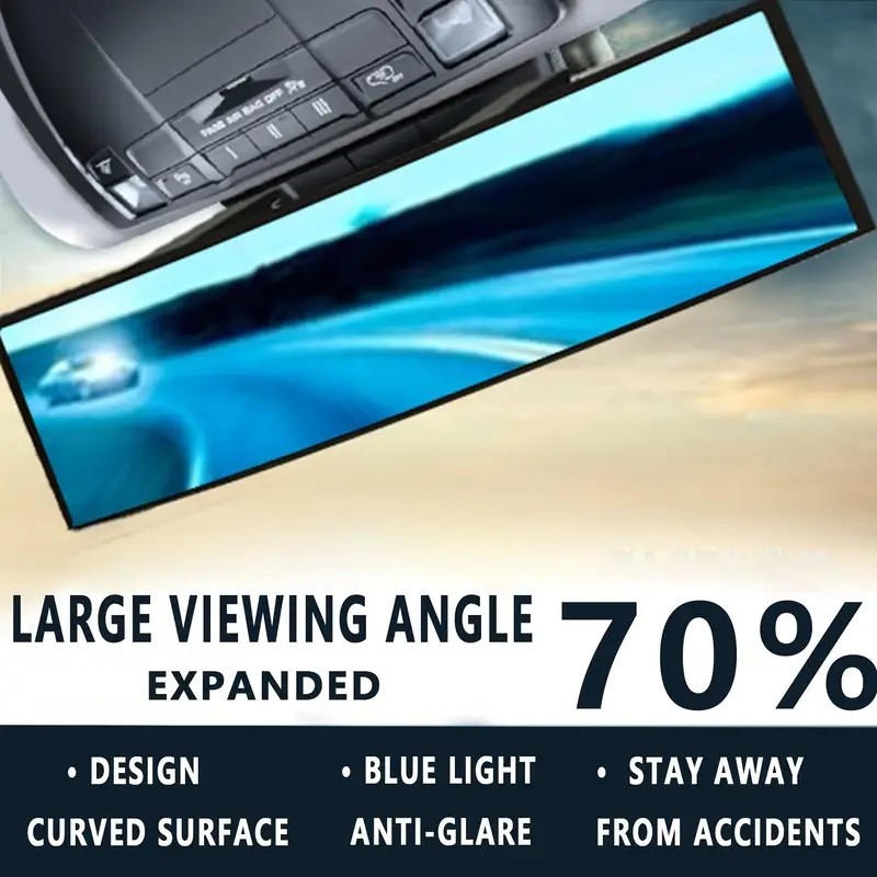 กระจกมองหลังรถยนต์ ป้องกันแสงสะท้อน กระจกโค้งสีน้ำเงิน HD มุมมองภาพขยาย ขับขี่ปลอดภัย 300MM - รูปที่ 4