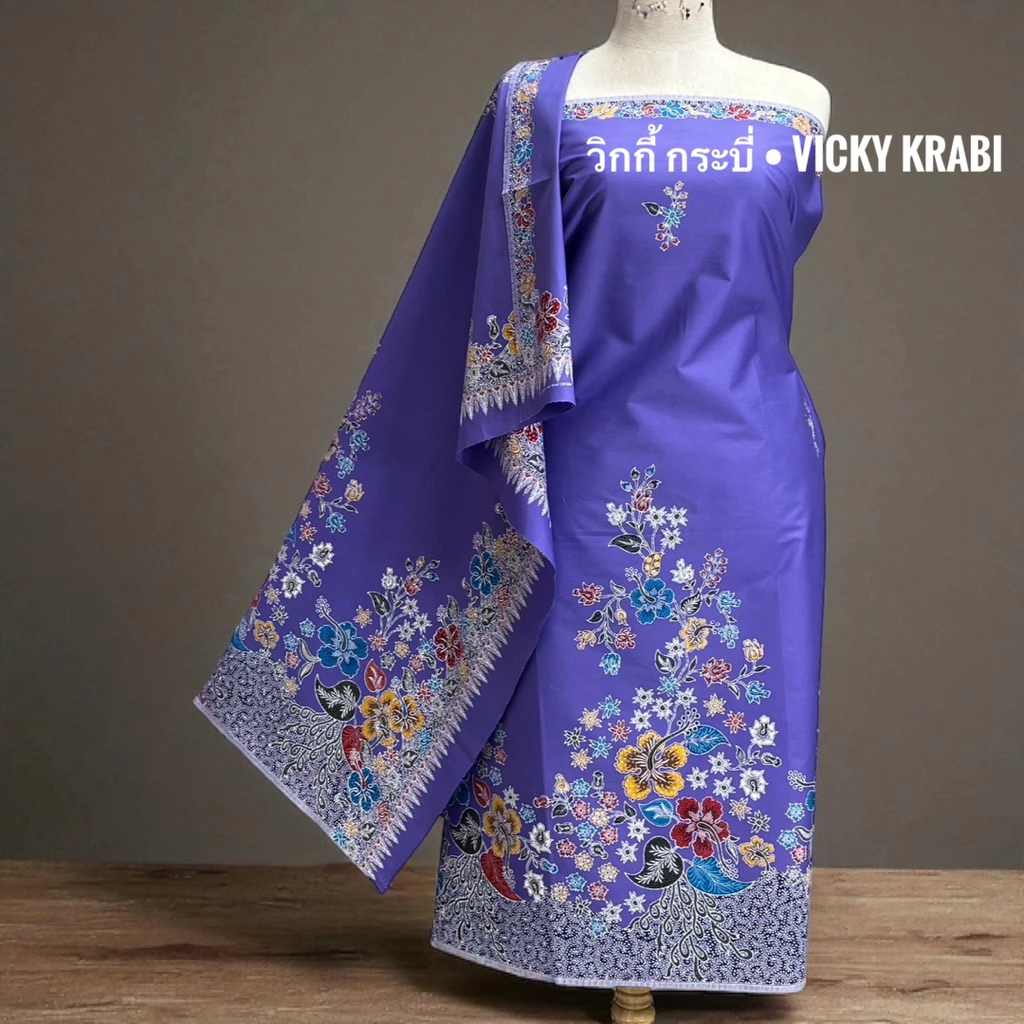 ผ้าปาเต๊ะ ลายดอกชบา พรีเมียม Cotton 100% ผ้านุ่ง ผ้าซิ่น ใส่ทำบุญ/ตัดชุด/เที่ยว