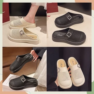 Kicks พื้นหนาเพิ่มส่วนสูงแบบปังมาก รองเท้าแตะครึ่งหน้าดีไซน์หัวปิดสไตล์มินิมอล สวมใส่ง่ายให้ประสบการณ์สบายระดับใหม่