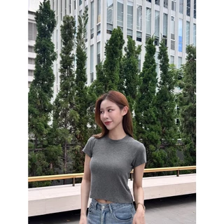 B&R พร้อมส่ง เสื้อยืดผู้หญิง เสื้อยืดคอกลมแขนสั้น ผ้าฝ้ายสีพื้น สไตล์เกาหลี มีหลายสีให้เลือก ขนาดS-XL