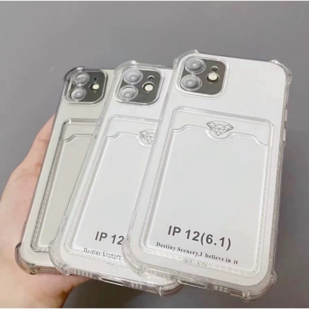 JC168 เคสใส่บัตรโทรศัพท์มือถือแบบนิ่ม TPU ใส กันกระแทก พร้อมช่องใส่บัตร สำหรับiPhone 15 14 Pro max 11 12 13 Promax