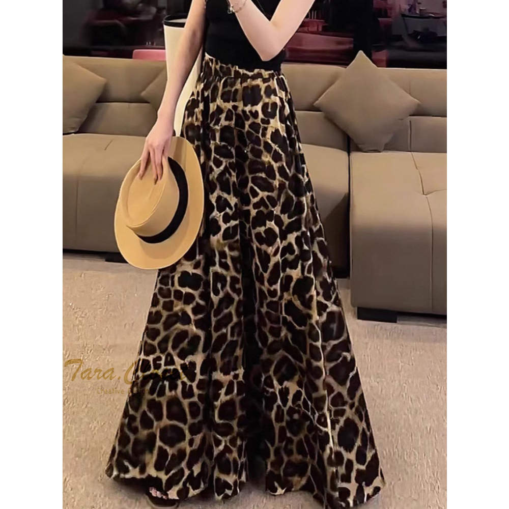 IT106 TARA SKIRT กระโปรงยาวทรงบาน ลายเสือ เอวสูง สม็อครอบเอว ผ้าไหมอิตาลีพิมพ์ลายดิจิตอล เนื้อผ้าดี ใส่สบาย ไม่ต้องรีด