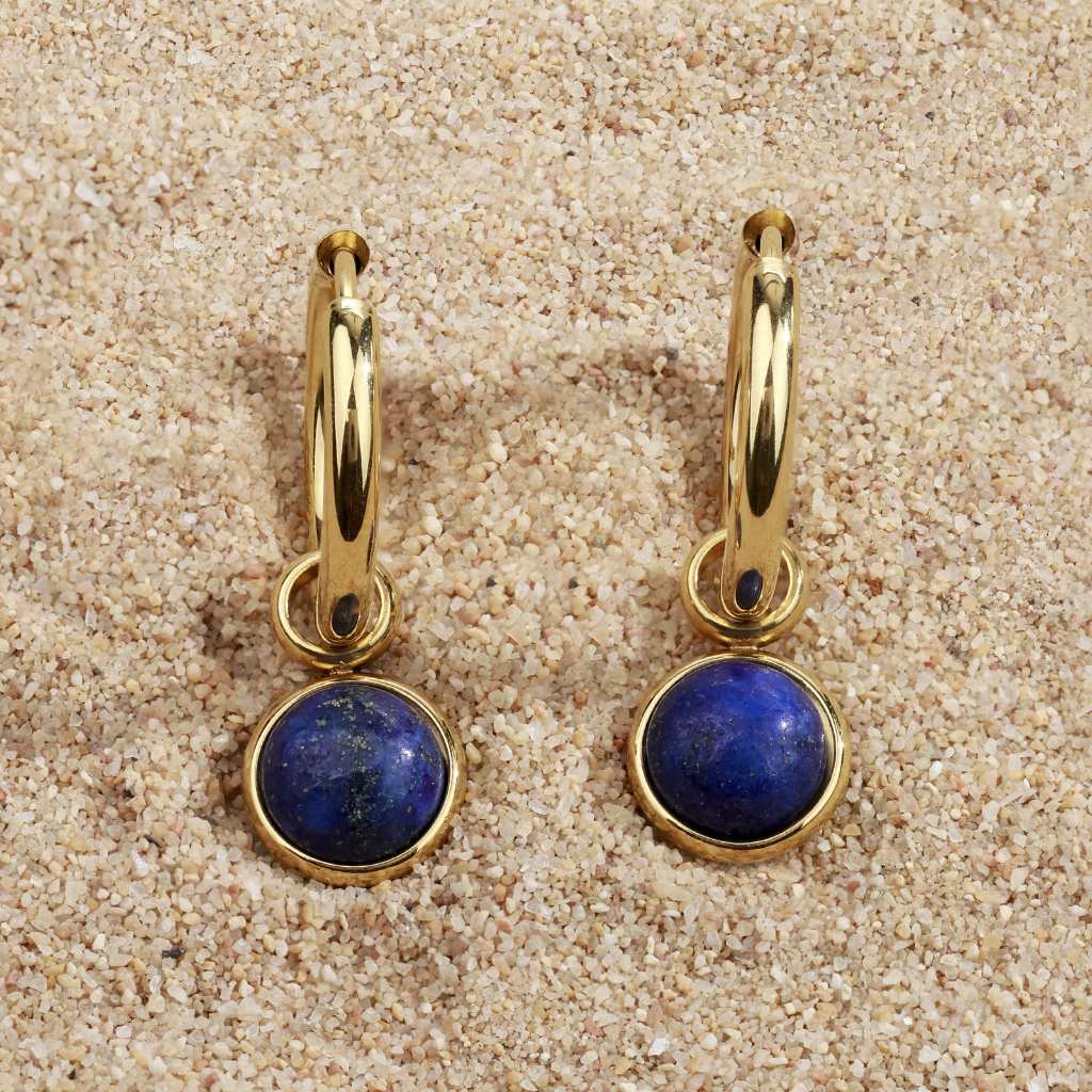 ต่างหูห่วงทอง & หินธรรมชาติ Lapis lazuli