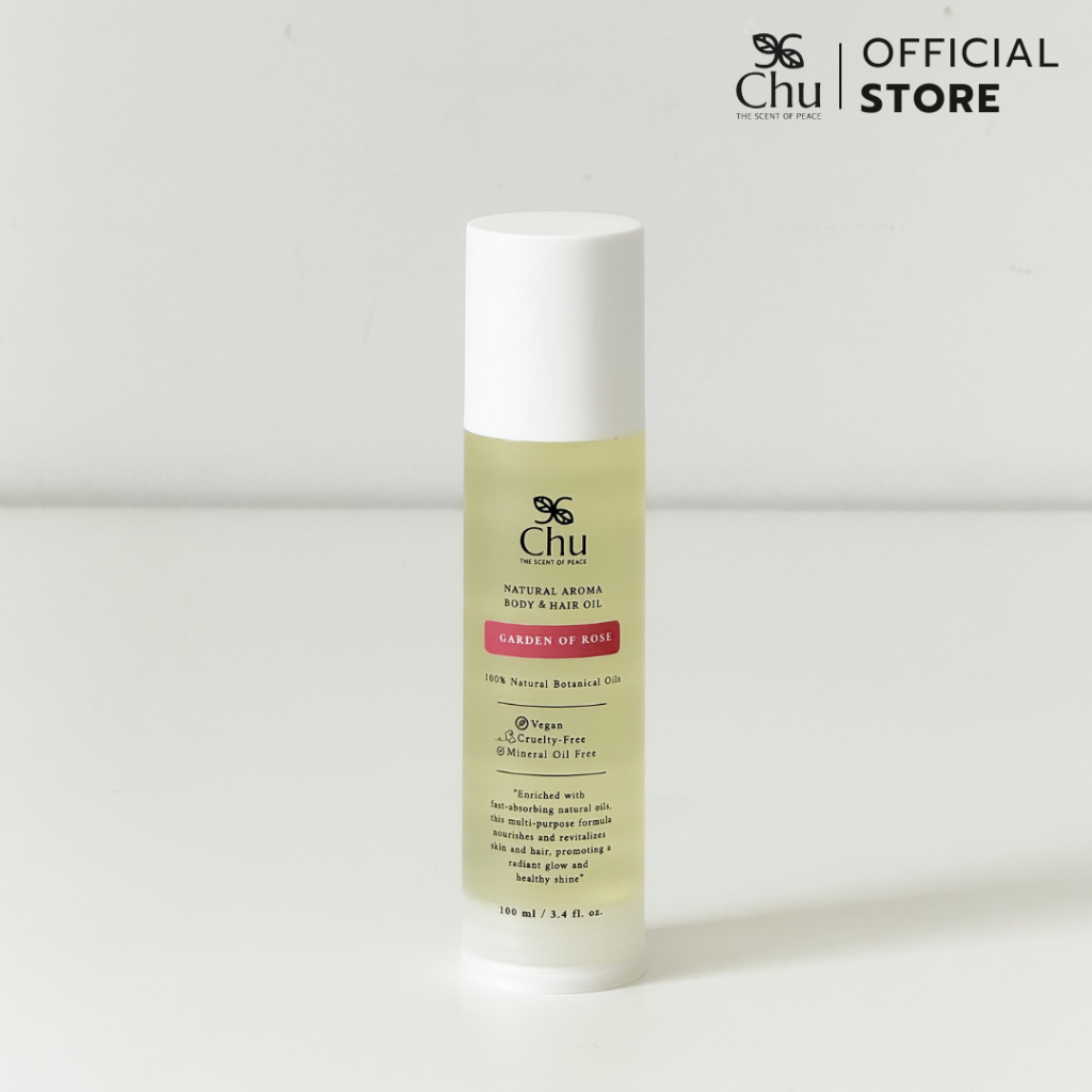 Chu Garden of Rose Aroma body&Hair Oil 100 ml. ออยด์ บำรุงผิวกาย และเส้นผมอโรม่า กลิ่นทุ่งกุหลาบป่า