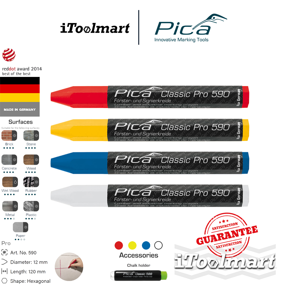 PICA Classic PRO 590 สีเทียนเขียนงาน สีแดง,ขาว,เหลือง,น้ำเงิน