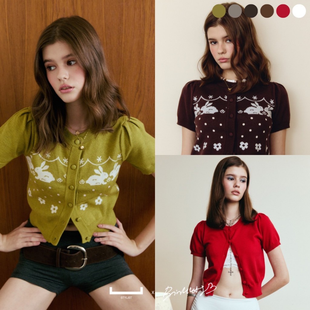 ( Ready to ship ) STYLIST x Brinkkty - Kiki Knitted wear 001 เสื้อไหมพรมคาร์ดิแกนแขนสั้น