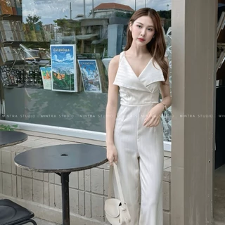Nora Jumpsuit - จั้มสูทขายาว แขนกุด คอวี ทรงขากระบอกใหญ่ จั้มสูทออกงาน ชุดไปคาเฟ่ MT.STDO