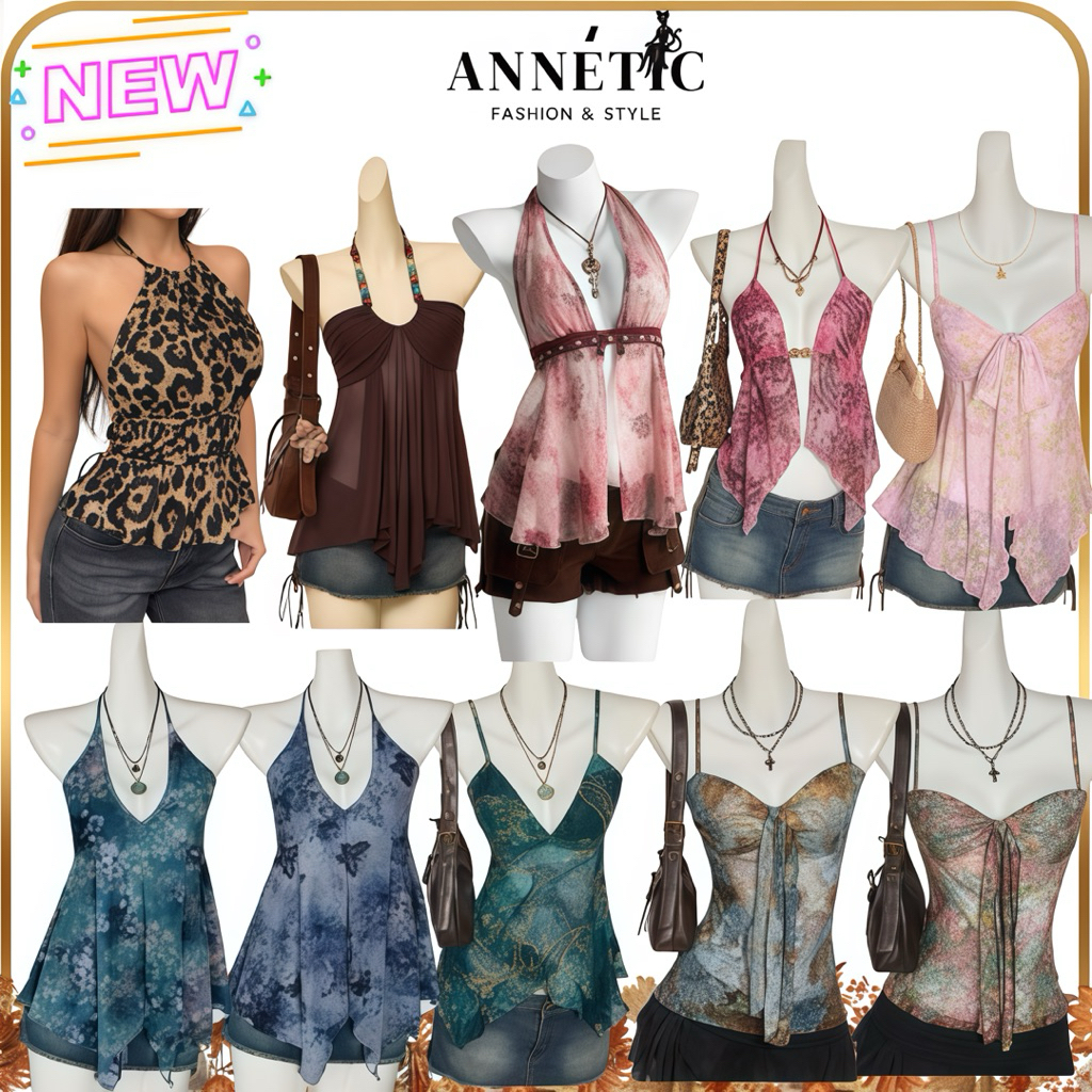 เสื้อสายเดี่ยวเกาะอกคล้องคอสไตล์วินเทจทะเลคาเฟ่คอนเสิร์ตปาร์ตี้แซ่บๆเซ็กซี่
