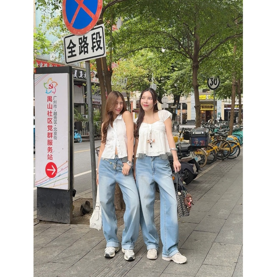 ยีนส์SARAN SR043 กางเกงยีนส์ทรงกระบอกทรงปล่อย