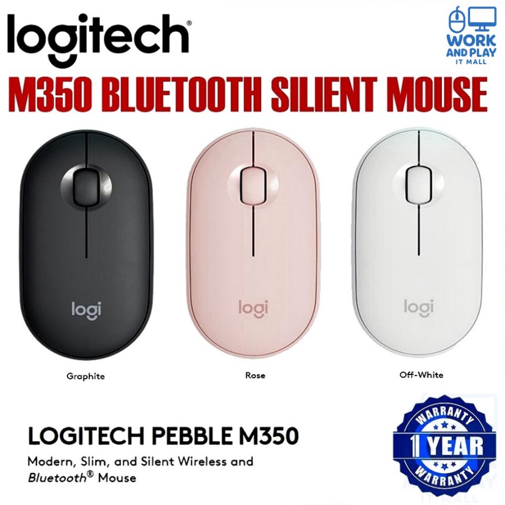 MOUSE (เมาส์ไร้สาย) LOGITECH M350 M350S PEBBLE Bluetooth Mouse Warranty 1 - Y