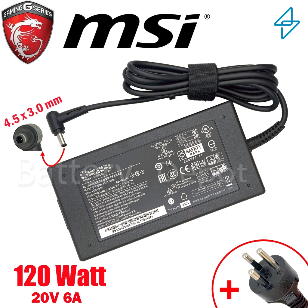 MSI Adapter ของแท้ MSI GF63 Thin 10UC, 10SC, 11UC, 11UD, 12VE, 12VF / MS-16R5 / A17-120P2A 120W 4.5 
