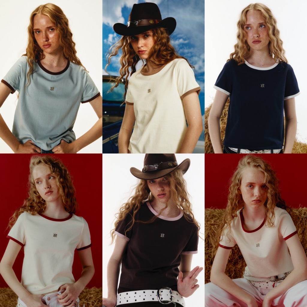 CHUUCHOP - (S-2XL) Canyon T-shirt เสื้อยืดทูโทนปักโลโก้ตรงกลาง(C8416)