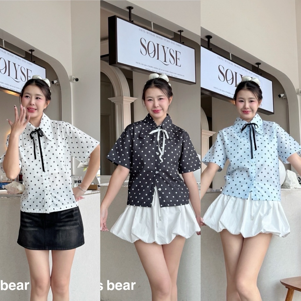 Cookies bear เสื้อเชิ้ตโอเวอร์ไซส์ ปกยาวหูกระต่าย มีเชือกผูกแยกชิ้น