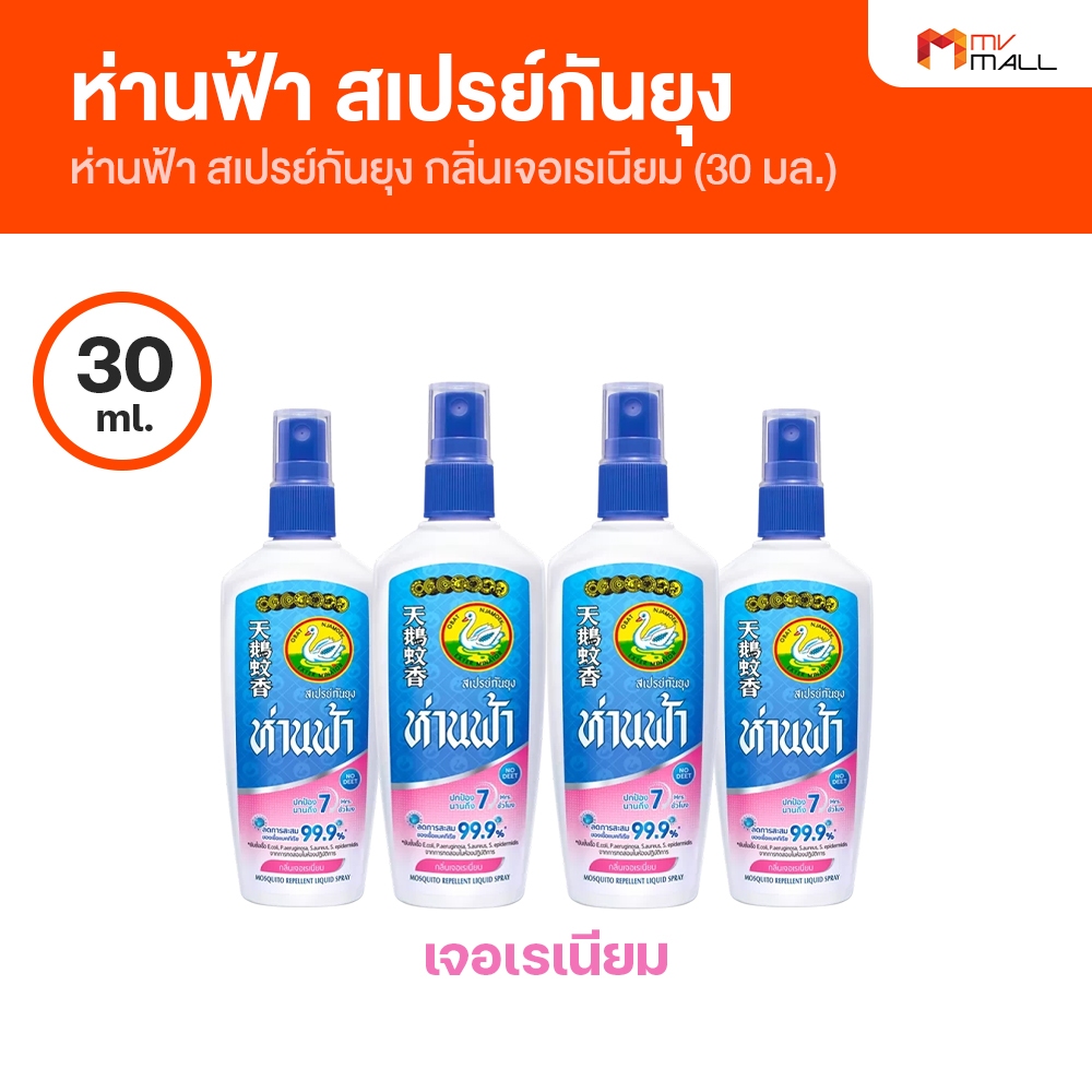 [มี 2 ขนาด 30 ml. และ 80 ml.] ห่านฟ้า สเปรย์กันยุง กลิ่นเจอเรเนียม ปกป้องยุงนานถึง 7 ชั่วโมง