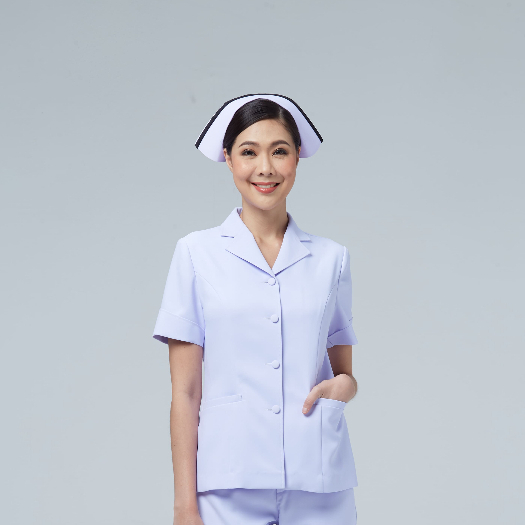 [สังกัดสาธารณสุข] Uniformthaiwacoal Nursy เสื้อพยาบาลแขนสั้น ปกเทเลอร์ เนื้อผ้า Nursy สีโอโม่อ่อน รหัส FHW158