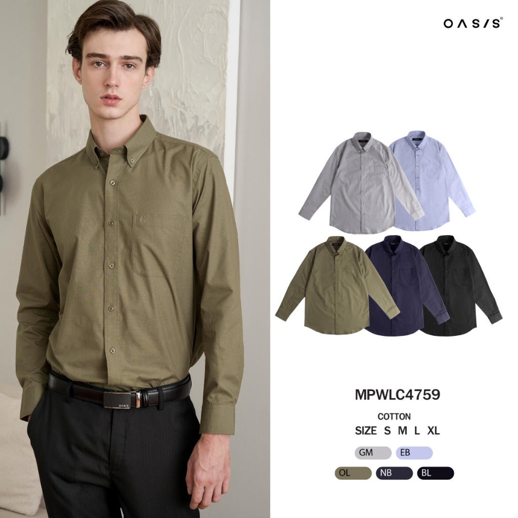 OASIS Masterpiece เสื้อเชิ้ตผู้ชาย รุ่น MPWLC-4759 ผ้าคอตตอน แขนยาว มีกระเป๋า ใส่ทำงาน ดูดีมีสไตล์