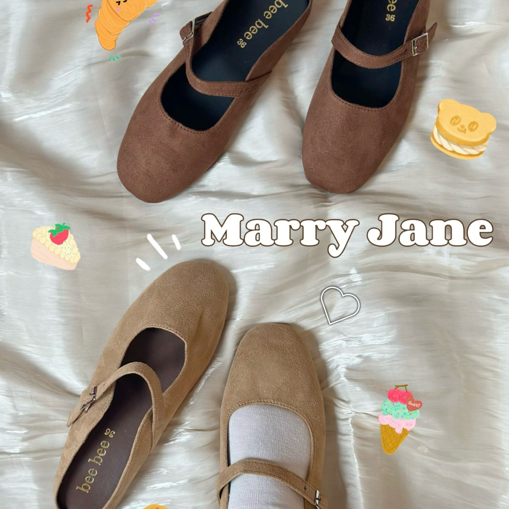 ✨ใหม่ รองเท้าMARRYJANE รองเท้าคัชชูหนังกลับสีนํ้าตาล คัชชูเปิดส้น
