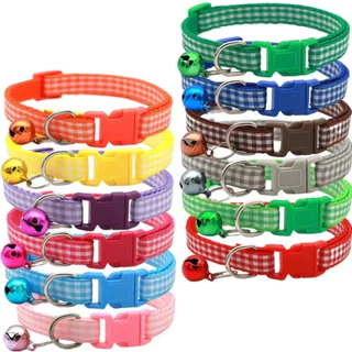 AL-568 ปลอกคอสัตว์เลี้ยง ลายสก๊อต มีกระดิ่ง สำหรับแมว หมา สุนัข พร้อมส่ง