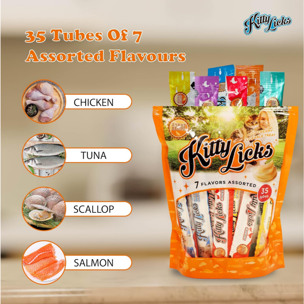Kitty​ Licks​ mix ครีมแมวเลียคละรส 7 รสชาติ 35หลอด