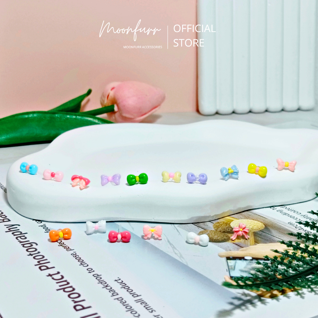 Ribbon Set ต่างหูโบว์ ริ้บบิ้น ต่างหูนักเรียน ต่างหูก้านโลหะนิกเกิ้ลฟรี ต่างหูก้านพลาสติก สำหรับคนแพ้ง่าย Moonfurr