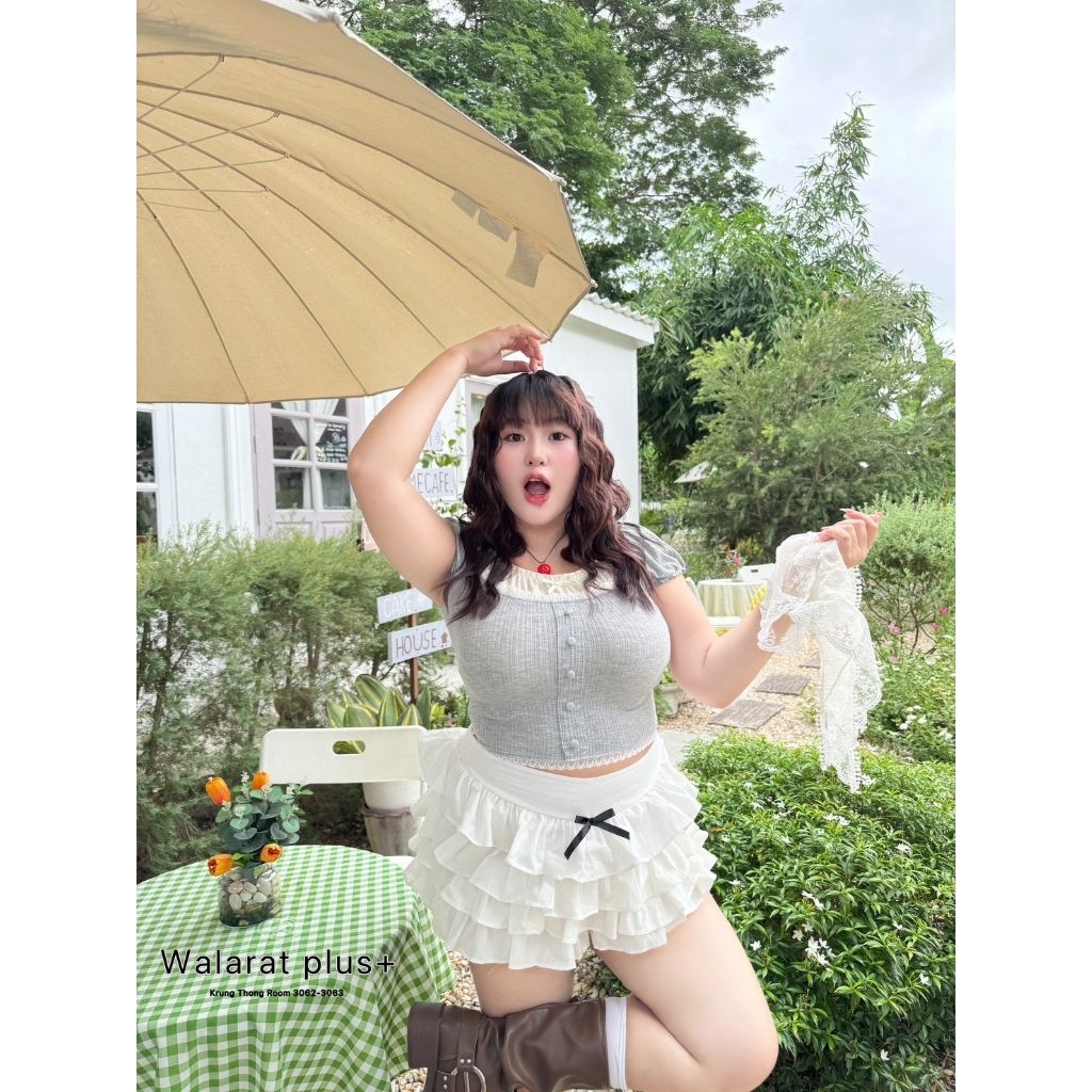 Ribbon Tier Skort – กระโปรงกางเกงสาวอวบ รุ่นขนมชั้น (เอว 32-46) กระโปรงกางเกงสาวอวบ ไซส์ใหญ่