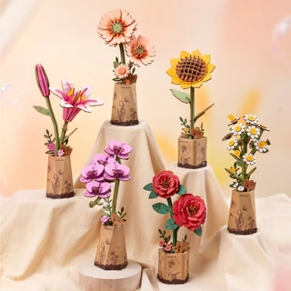 Rolife Rowood DIY Wooden Flower ดอกไม้ DIY ประกอบง่าย | ตัวต่อไม้ ดอกไม้ ของแต่งบ้าน ชุดโมเดลตัวต่อไม้ ของเล่นตัวต่อ