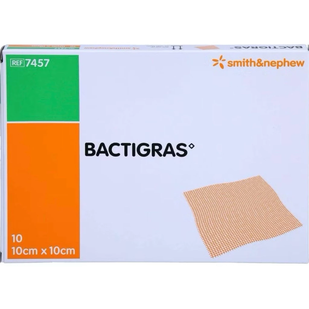 (กล่อง10ชิ้น) BACTIGRAS แผ่นตาข่ายปิดแผล 10x10CM เคลือบพาราฟิน ป้องกันผ้าก๊อซติดแผล พลาสเตอร์