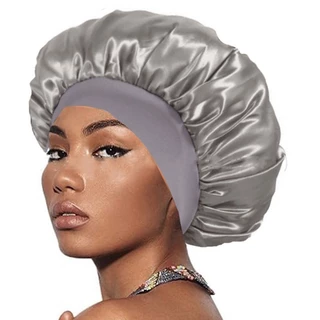 Greateskol ยาว Hair Care Bonnet, Solid ซาตินนุ่มซาตินหมวกอาบน้ํา,สะดวกขอบยืดหยุ่นห่อขนาดใหญ่เลียนแบบผ้าไหม Night Sleep ห