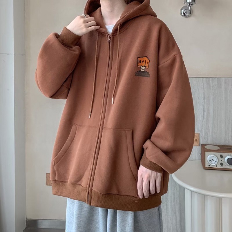 เสื้อกันหนาวมีฮู้ด เสื้อคลุมแขนยาวผู้ชาย แบบซิป ผ้าสำลี ผ้านิ่ม ใส่คลุมสบาย - รูปที่ 6