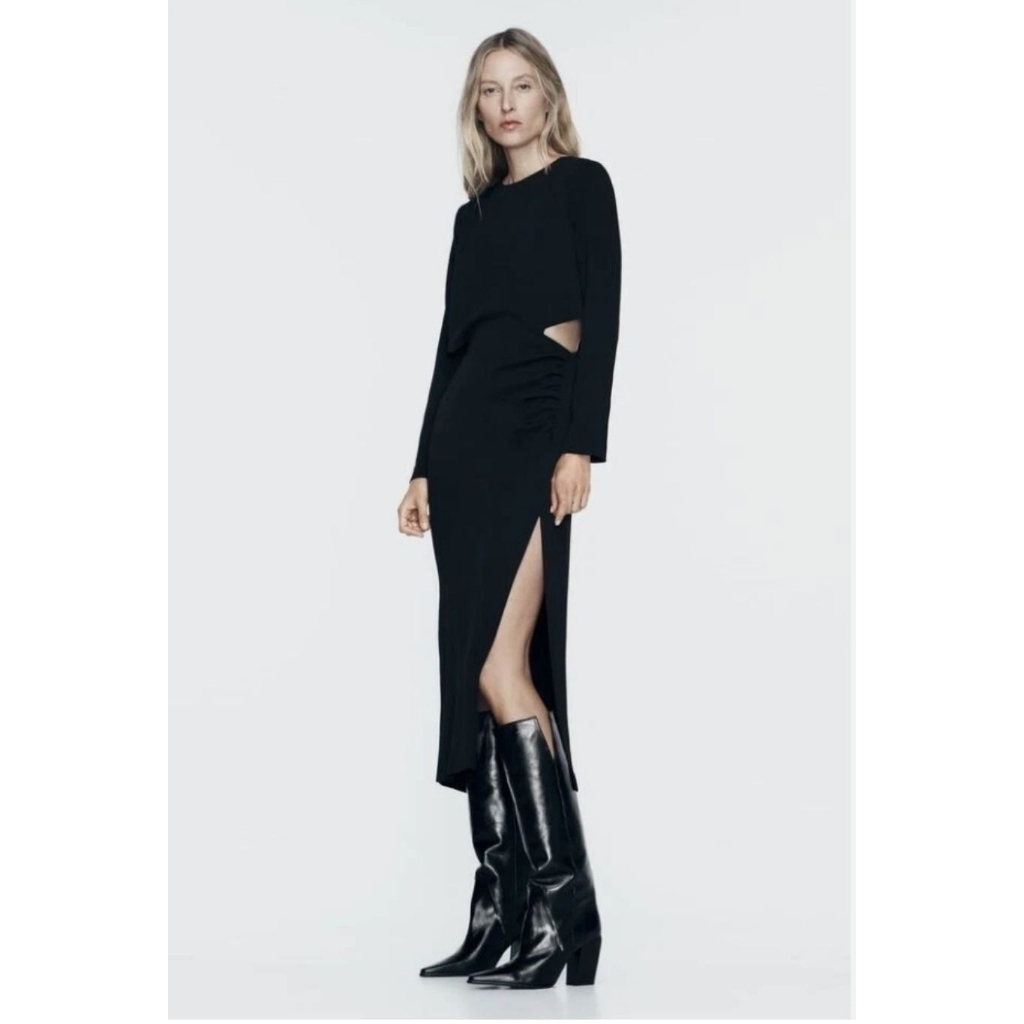 Zara​ Dress​ ชุดเดรสยาว​ แหวกข้างเอว​ สีดำ Xs-L