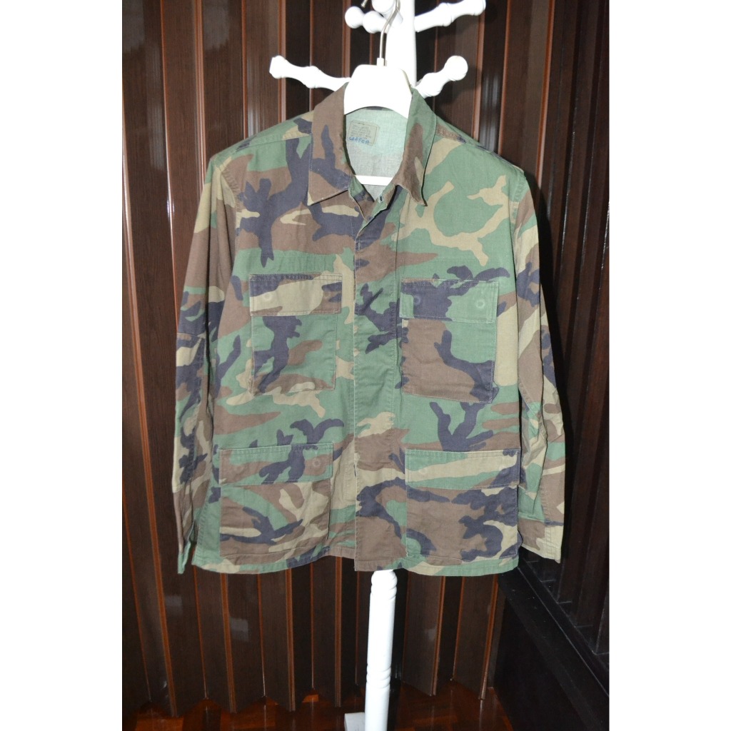 US Army Vintage M81 Woodland Camo Warm Weather Ripstop BDU Combat Jacket / Shirt "Small Short"