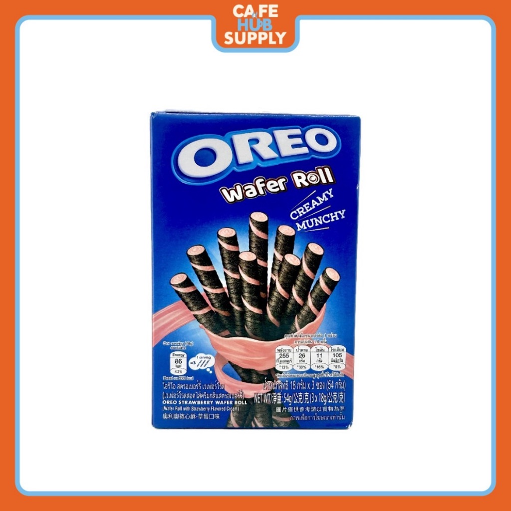 CAFEHUBSUPPLY Oreo Wafer Roll Creamy Munchy Strawberry54 g.โอรีโอ้ วาฟเฟิล โรล สตรอเบอร์รี่ #1115406