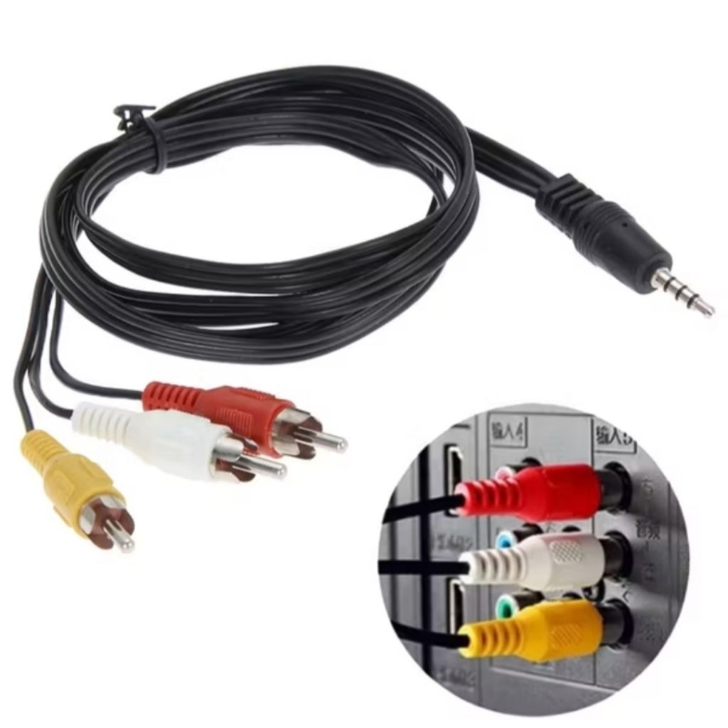 สายเคเบิลอะแดปเตอร์แจ๊คเสียบ3.5มมเป็น3RCA AVต่อกล้องต่อลำโพงยาว1.5เมตร