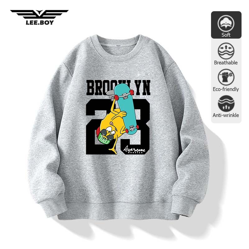 เสื้อเชิ้ตแขนยาวผู้ชายคอกลม Loose Fit ลายน่ารักการ์ตูน ยับยากรีดง่าย แขนยาว ผ้าหนาทรงสวย สไตล์เกาหลี พร้อมส่งจากกทม