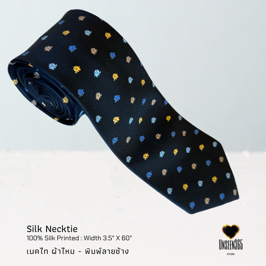 เนคไทผ้าไหม พิมพ์ลายช้าง กรม - TE 02  Silk necktie 100% Silk Printed - จิม ทอมป์สัน Jim Thompson