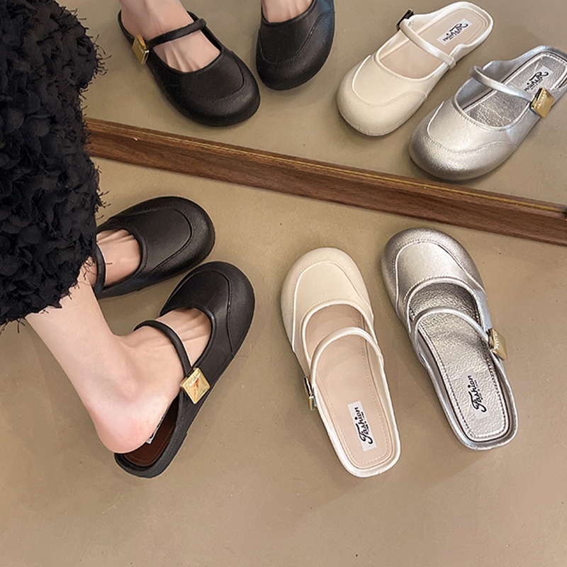 GFShop รองเท้าแตะสไตล์ทันสมัย ครึ่งส้น ใส่สบายสุดๆ ใส่เดินเล่น พื้นเรียบ ใช้งานหลากหลาย ดีไซน์ไม่ซ้ำใคร