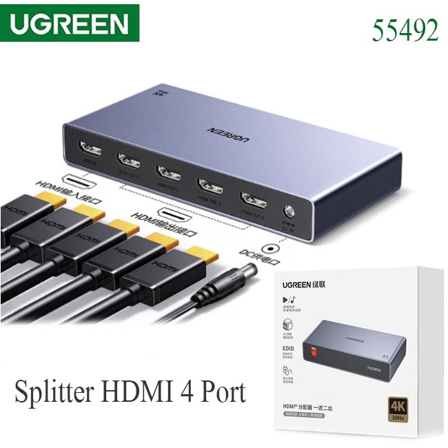 Ugreen 55492 HDMI splitter 4K 1 ออก 4 EDID 4K@30Hz (AP501)