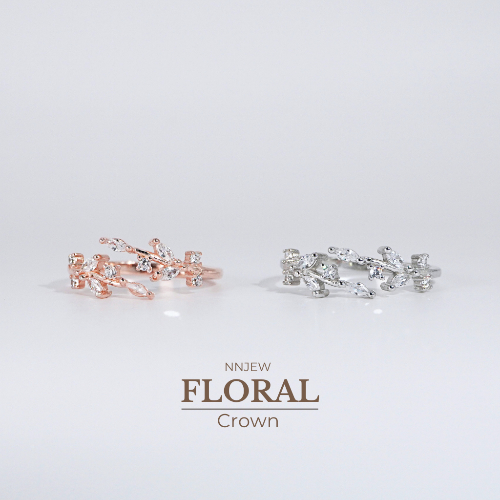 nnjew แหวนเงิน 92.5% รุ่น Floral Crown Ring เพชร cz เครื่องประดับ แฟชั่น