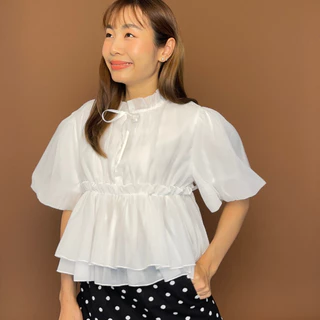 (S-3XL) CHAWY Ruffle Blouse 🐻‍ C4754 เสื้อระบายชีฟอง แขนตุ๊กตา