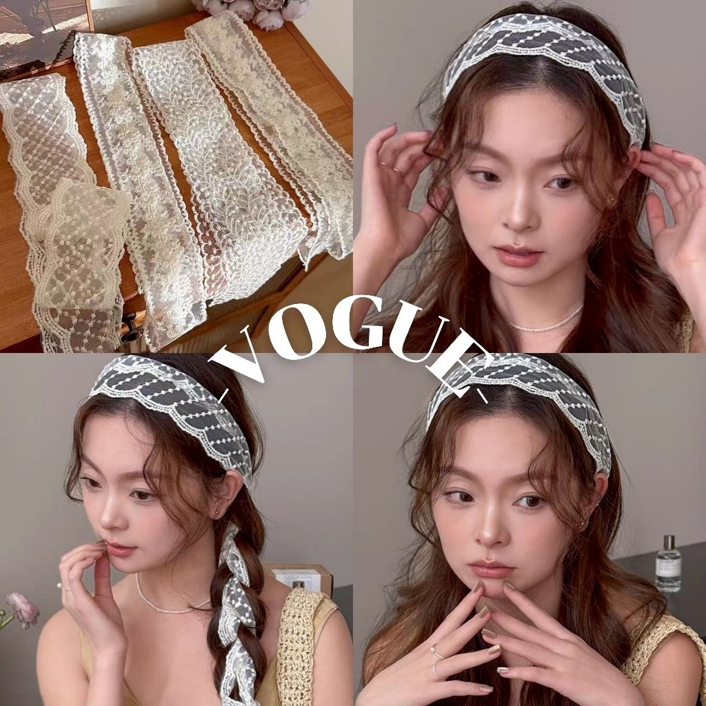 Vogue🌟พร้อมส่ง🌟 ริบบิ้นยาว ลวดลายลูกไม้ สไตล์สาวเกาหลี (VO-49)