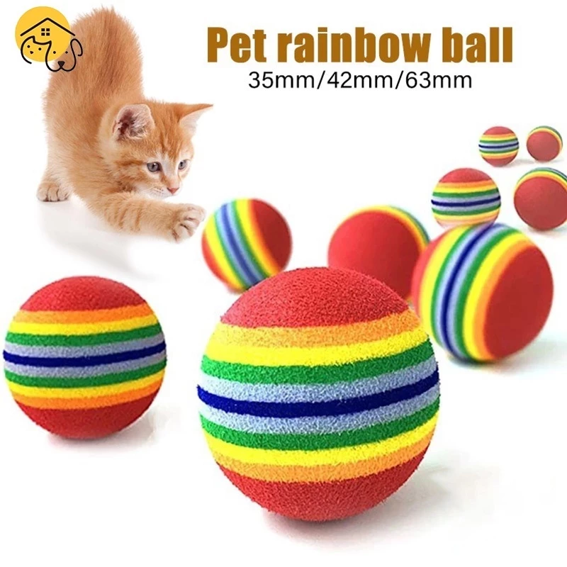 PETStar1 ของเล่นสัตว์เลี้ยงลูกสุนัขลูกแมวของเล่นลูกแมว Rainbow Chew Interactive Ball