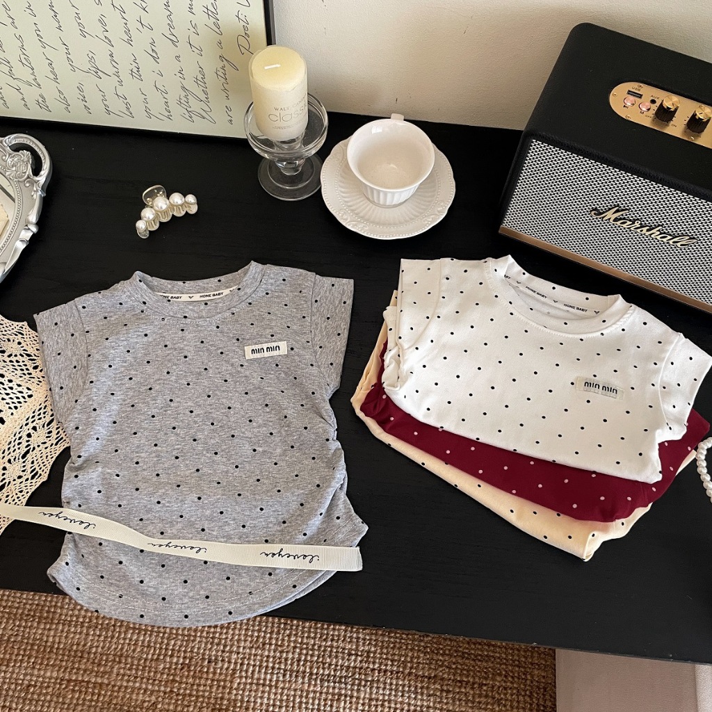 พร้อมส่ง 🇹🇭 เสื้อยืดเด็กผู้หญิง ลายจุด เนื้อผ้าใส่สบาย - รูปที่ 3