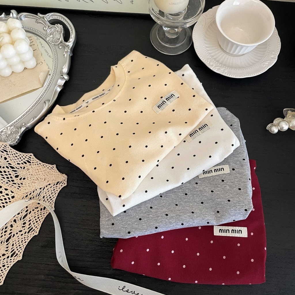 พร้อมส่ง 🇹🇭 เสื้อยืดเด็กผู้หญิง ลายจุด เนื้อผ้าใส่สบาย - รูปที่ 4
